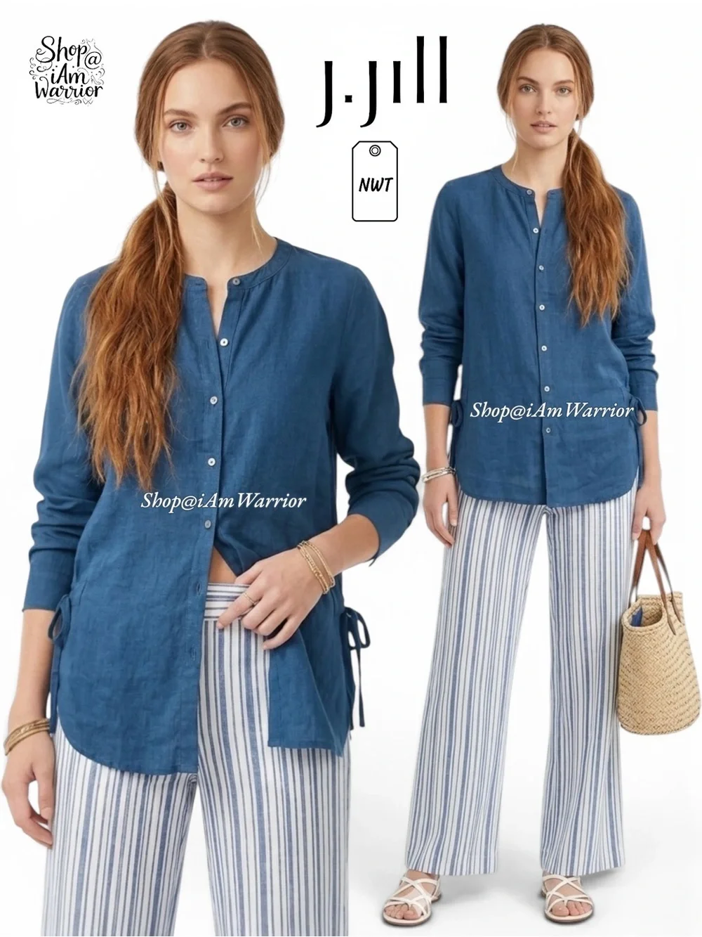 J.Jill NWT seaside blue linen side tie tunic top *shop@iamwarrior